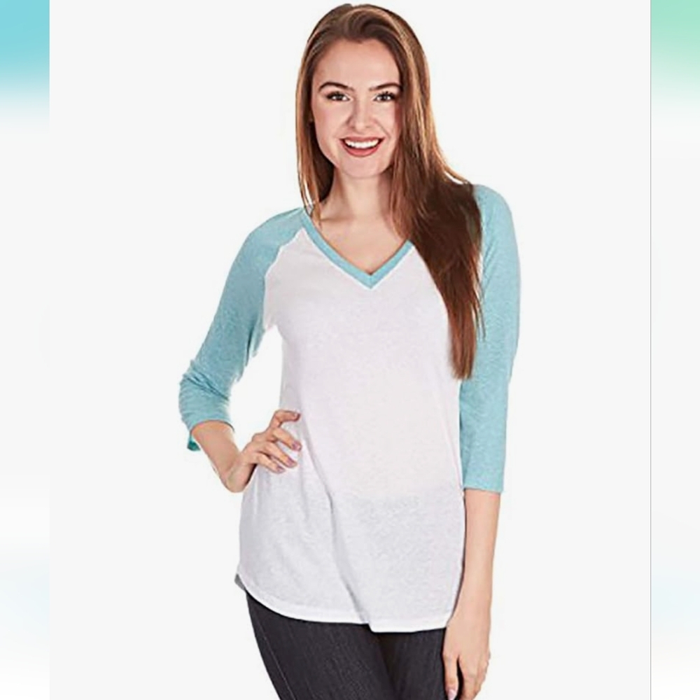 V-Neck 3/4 Sleeve Baseball Tee
